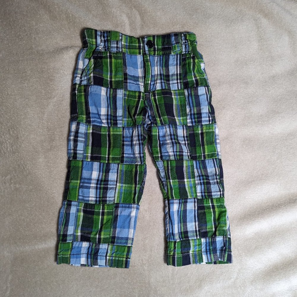 Boys Toddler Size 2T Blue Green Plaid Madras Adjustable Summer Casual Dres…